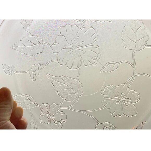 Vintage Sears Roebuck McKee Clear Glass Hibiscus Floral 10" Pie Plate Bake Dish - Picture 3 of 3